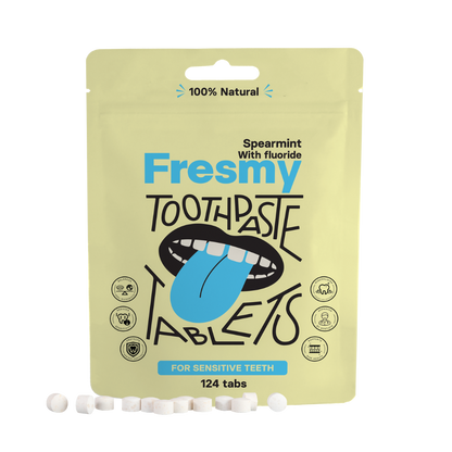 Fresmy tandkrämtabletter med spearmint (med fluor) i pappersförpackning, 124 st