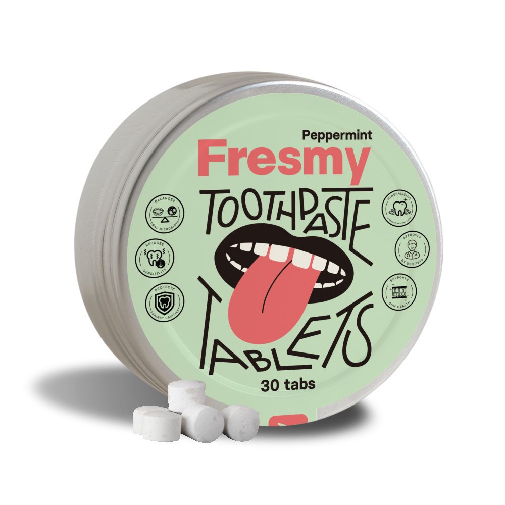 Fresmy pepparmynts-tandkrämstabletter i aluminiumburk, 30 st