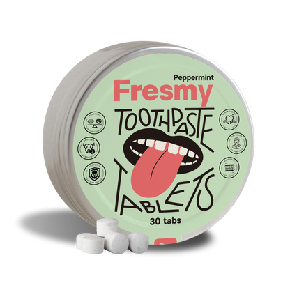 Fresmy pepparmynts-tandkrämstabletter i aluminiumburk, 30 st