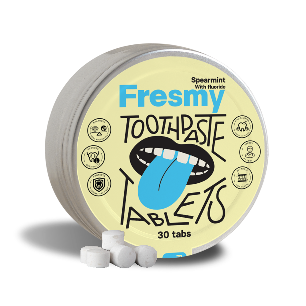 Fresmy spearmint (med fluor) tandkrämtabletter i aluminiumburk, 30 st