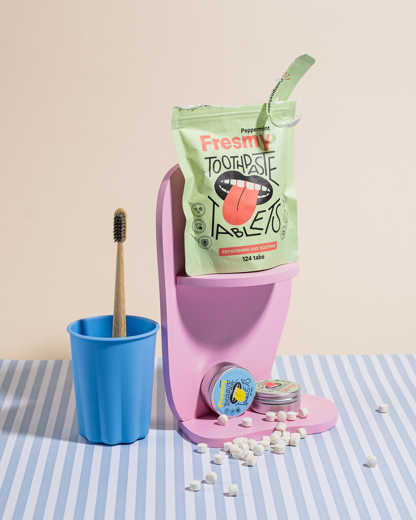 Fresmy pepparmyntstabletter i pappersförpackning, 124 st