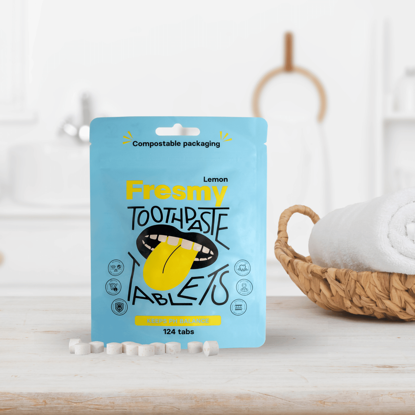 Fresmy citrontandkrämtabletter i pappersförpackning, 124 st