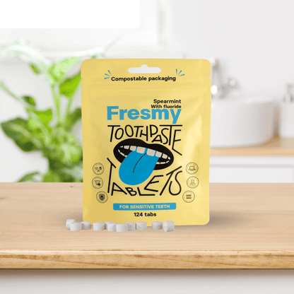 Fresmy tandkrämtabletter med spearmint (med fluor) i pappersförpackning, 124 st