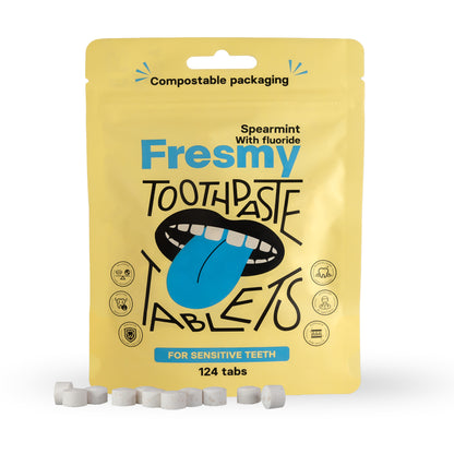 Fresmy tandkrämtabletter med spearmint (med fluor) i pappersförpackning, 124 st