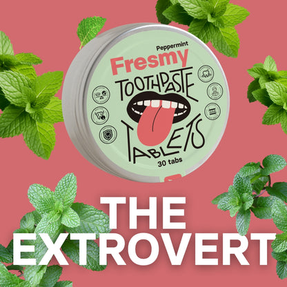 Fresmy pepparmynts-tandkrämstabletter i aluminiumburk, 30 st
