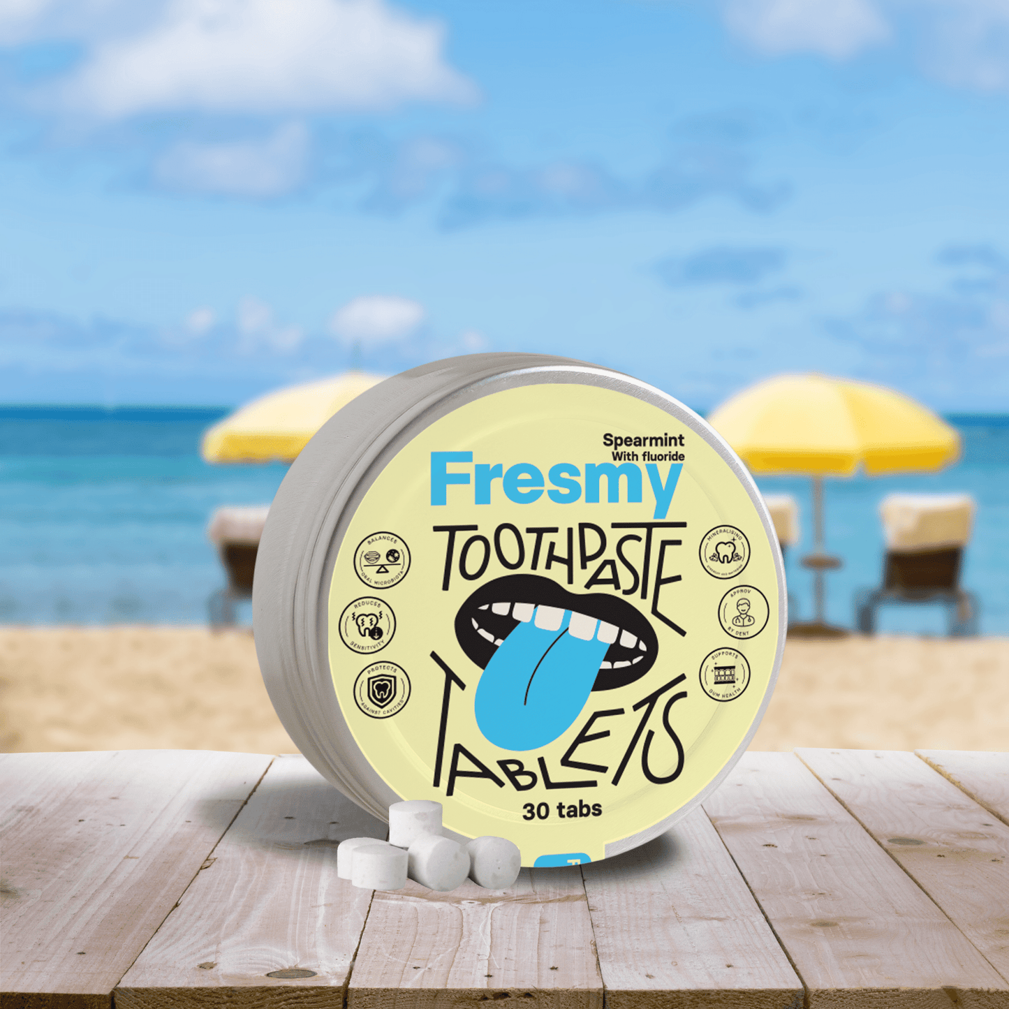 Fresmy spearmint (med fluor) tandkrämtabletter i aluminiumburk, 30 st