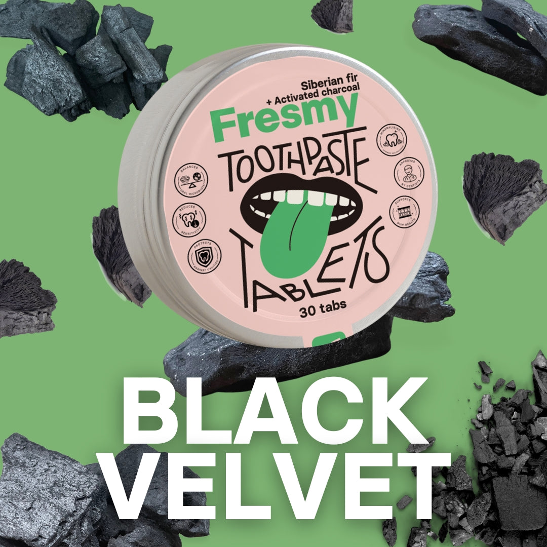 Fresmy tandkrämtabletter med sibirisk gran och aktivt kol i aluminiumburk, 30 st