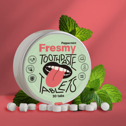 Fresmy pepparmynts-tandkrämstabletter i aluminiumburk, 30 st
