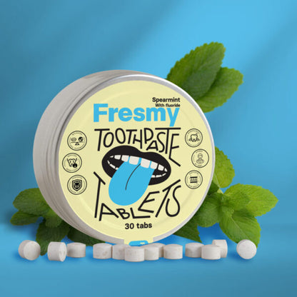 Fresmy spearmint (med fluor) tandkrämtabletter i aluminiumburk, 30 st